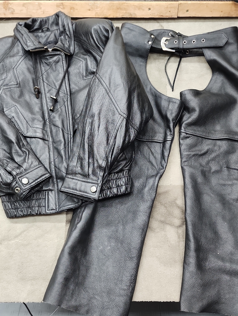 Wilson Leather Jacket And Power Trip Chaps